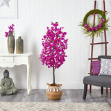 5’ Artificial Bougainvillea Tree | Handmade Jute & Cotton Basket with Tassels - Ed's Plant Shop