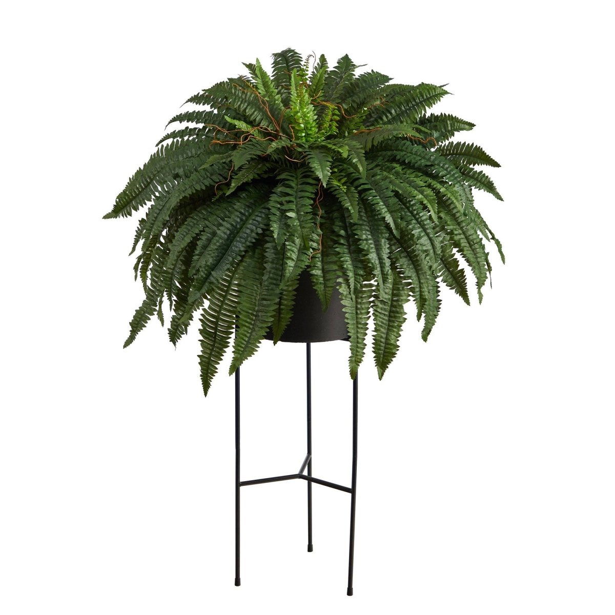 black artificial hanging plant 51" Boston Fern Artificial Plant in Black Planter with Stand