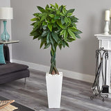 5.5 - ft Artificial Money Tree in White Tower Planter - Ed's Plant Shop