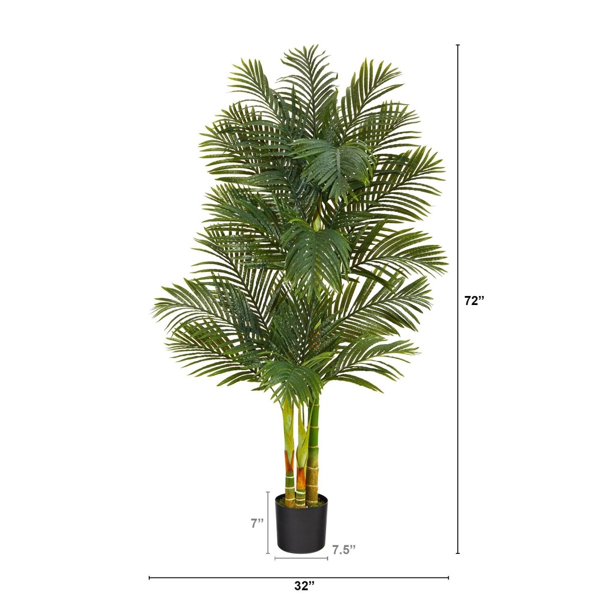 6' Triple Stalk Golden Cane Artificial Palm Tree | Lifelike Tropical Decor - Ed's Plant Shop