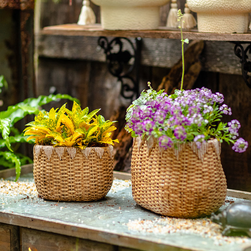 Straw Basket Planter - Cement