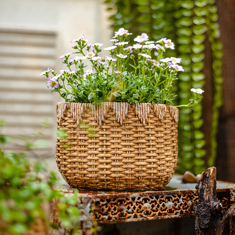 Straw Basket Planter - Cement