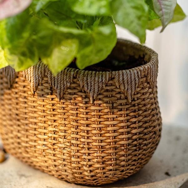 Straw Basket Planter - Cement