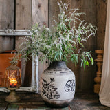 Large Oriental Style Ink Painting Terracotta Floor Pot