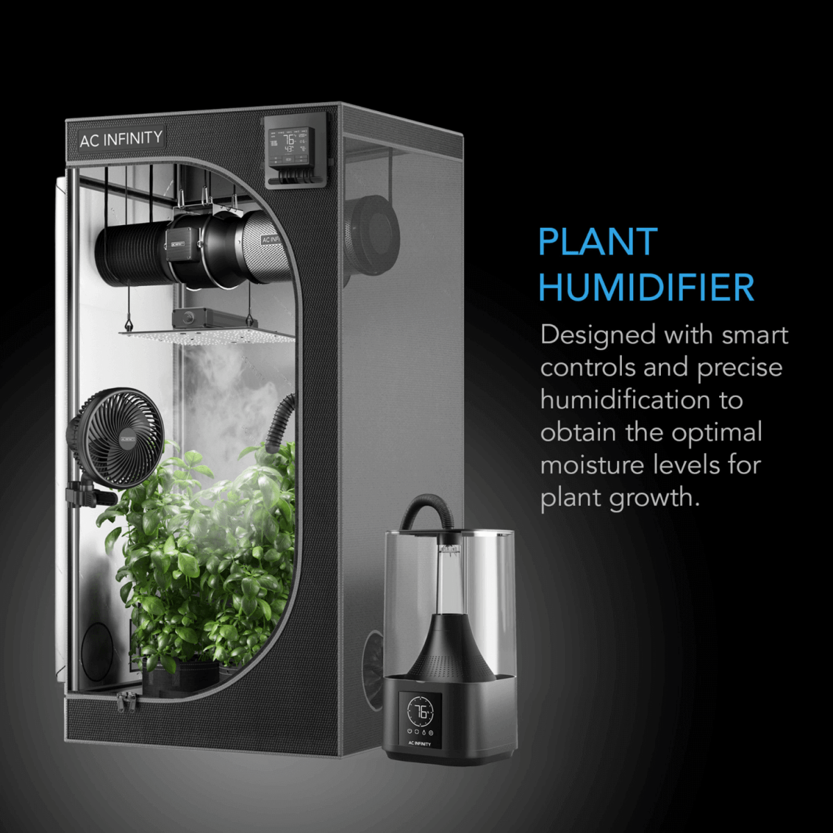 Grow room humidity control using AC Infinity CLOUDFORGE T3 humidifier