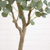 7.5’ Artificial Greco Eucalyptus Tree with Resin Stone Planter