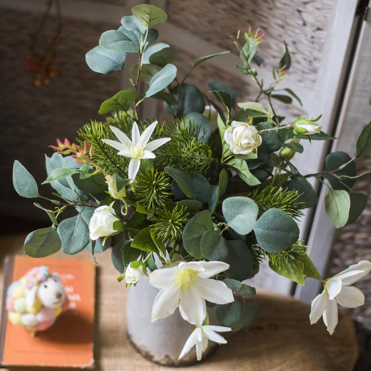 Artificial Flower Bouquet Clematis Flower in Greenery 20" Tall - Ed's Plant Shop