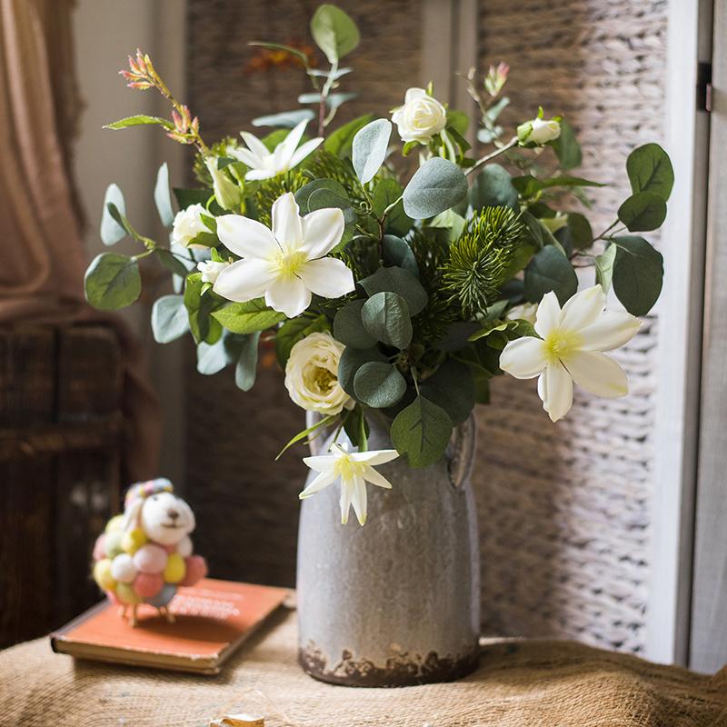 Artificial Flower Bouquet Clematis Flower in Greenery 20" Tall - Ed's Plant Shop