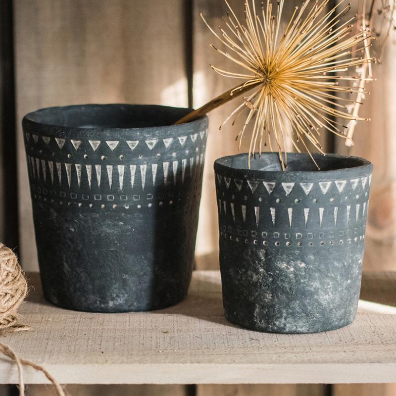 Black Planter With Geometric Design - Various Sizes - Ed's Plant Shop