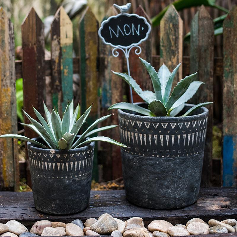 Black Planter With Geometric Design - Various Sizes