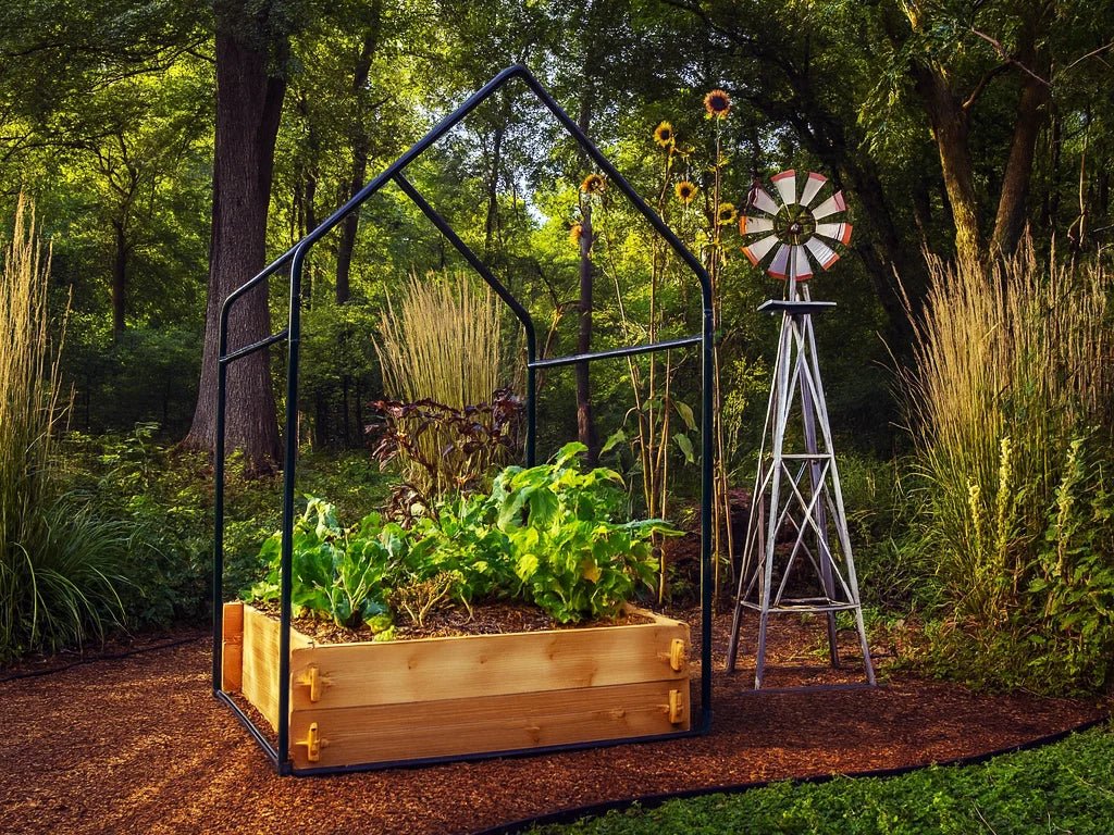 Cedar Raised Garden Bed with Greenhouse Cover - Ed's Plant Shop