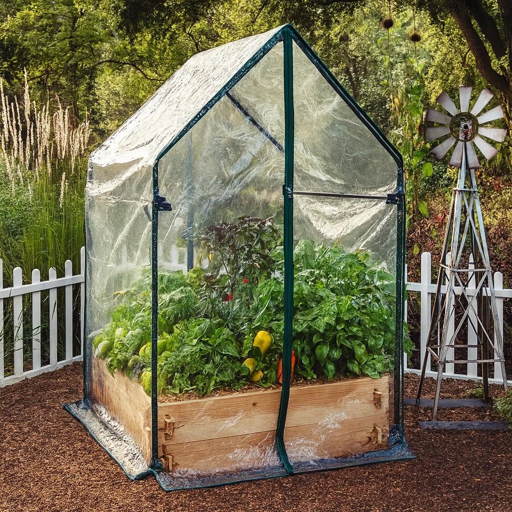 Cedar Raised Garden Bed with Greenhouse Cover - Ed's Plant Shop