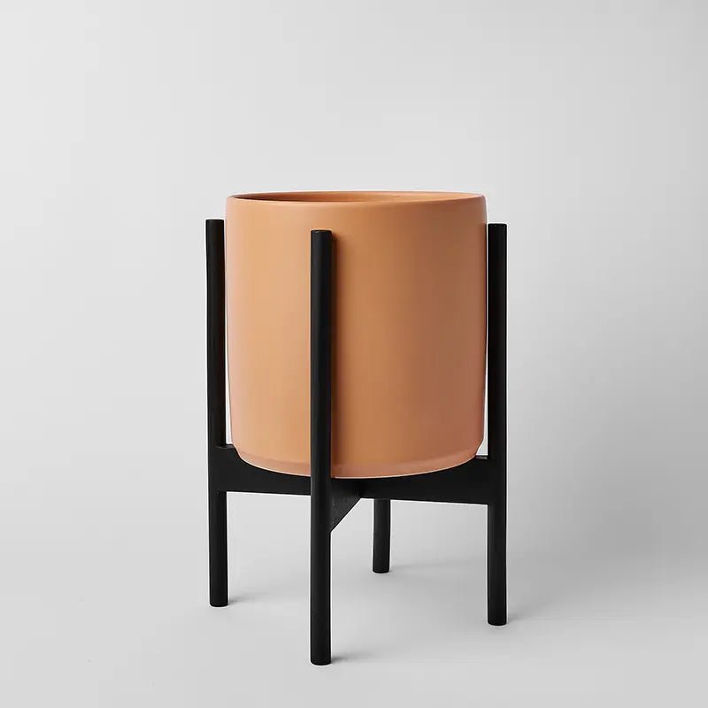 Ceramic Cylinder Planter with Optional Hardwood Stand - Ed's Plant Shop