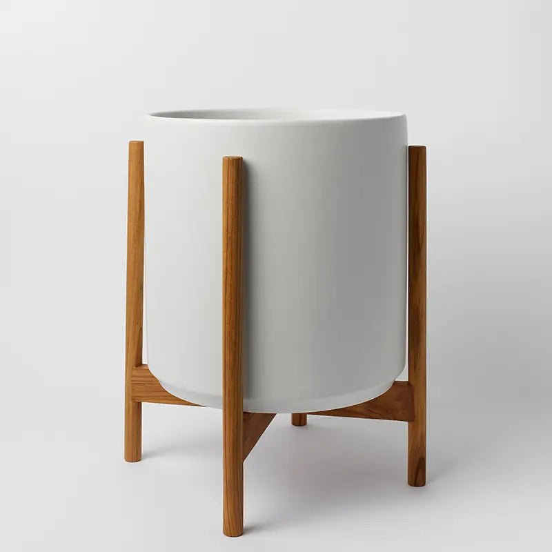 Ceramic Cylinder Planter with Optional Hardwood Stand - Ed's Plant Shop