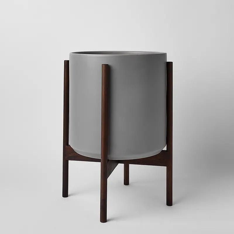 Ceramic Cylinder Planter with Optional Hardwood Stand - Ed's Plant Shop