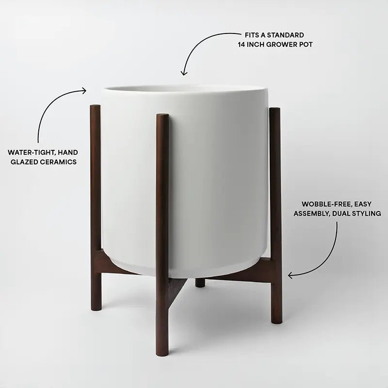 Ceramic Cylinder Planter with Optional Hardwood Stand - Ed's Plant Shop