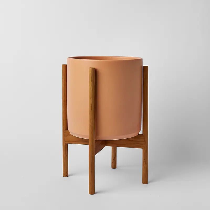 Ceramic Cylinder Planter with Optional Hardwood Stand - Ed's Plant Shop