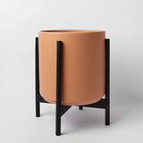 Ceramic Cylinder Planter with Optional Hardwood Stand - Ed's Plant Shop