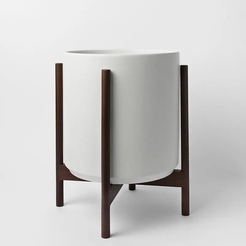Ceramic Cylinder Planter with Optional Hardwood Stand - Ed's Plant Shop
