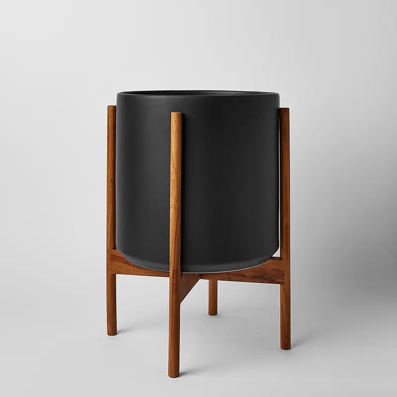 Ceramic Cylinder Planter with Optional Hardwood Stand - Ed's Plant Shop
