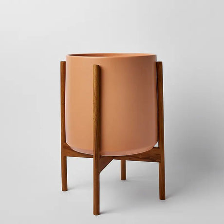 Ceramic Cylinder Planter with Optional Hardwood Stand - Ed's Plant Shop