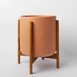 Ceramic Cylinder Planter with Optional Hardwood Stand - Ed's Plant Shop