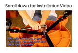 Person tightening a wingnut on an orange piece of equipment with text about an installation video.