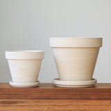 White Terracotta Planter Pot With Water Saucer- Various Sizes