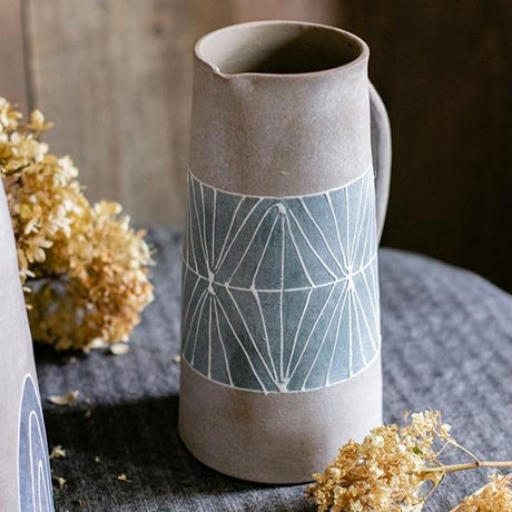 Gray Blue Handpainted Terracotta Table Vase - Ed's Plant Shop