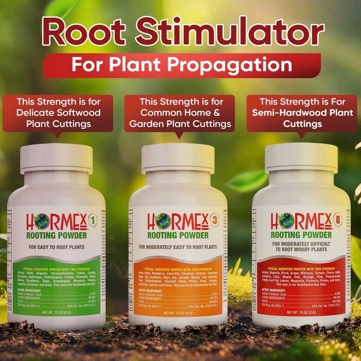 Hormex Rooting Powder Pack #1, 3 & 8 – Softwood to Semi-Hardwood