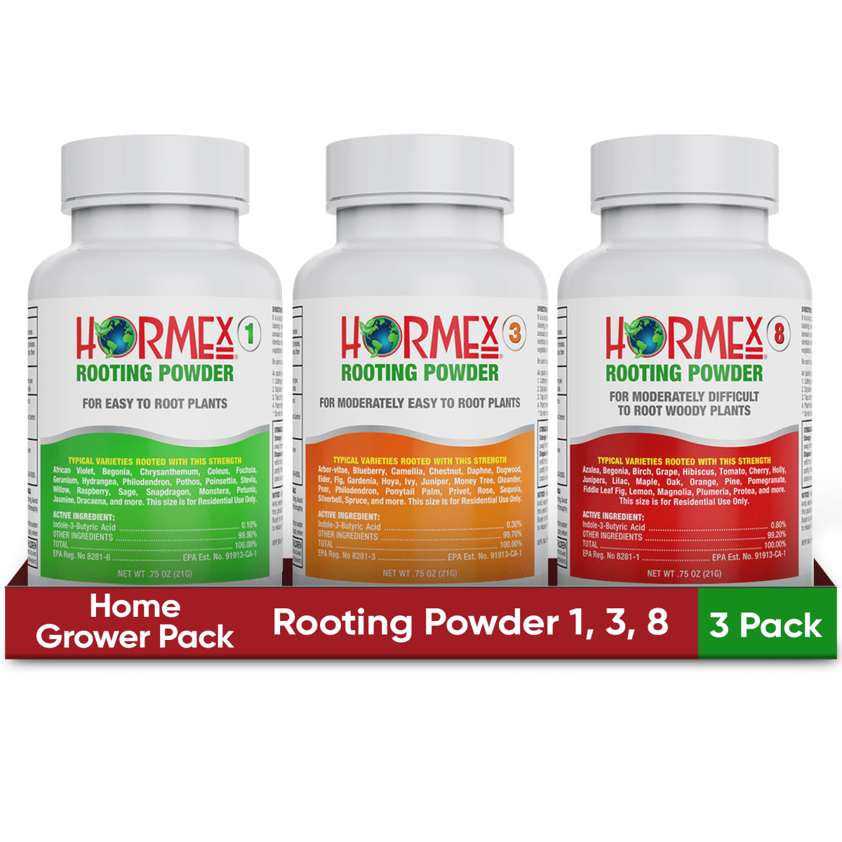 Hormex Rooting Powder Pack #1, 3 & 8 – Softwood to Semi-Hardwood