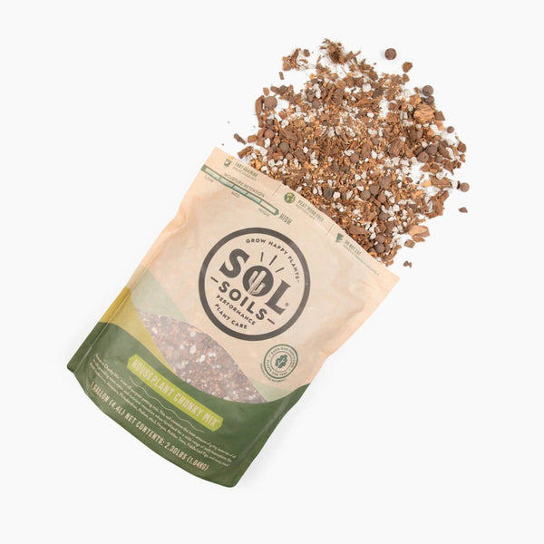 Open bag of Sol Soils potting mix with visible product on a white background