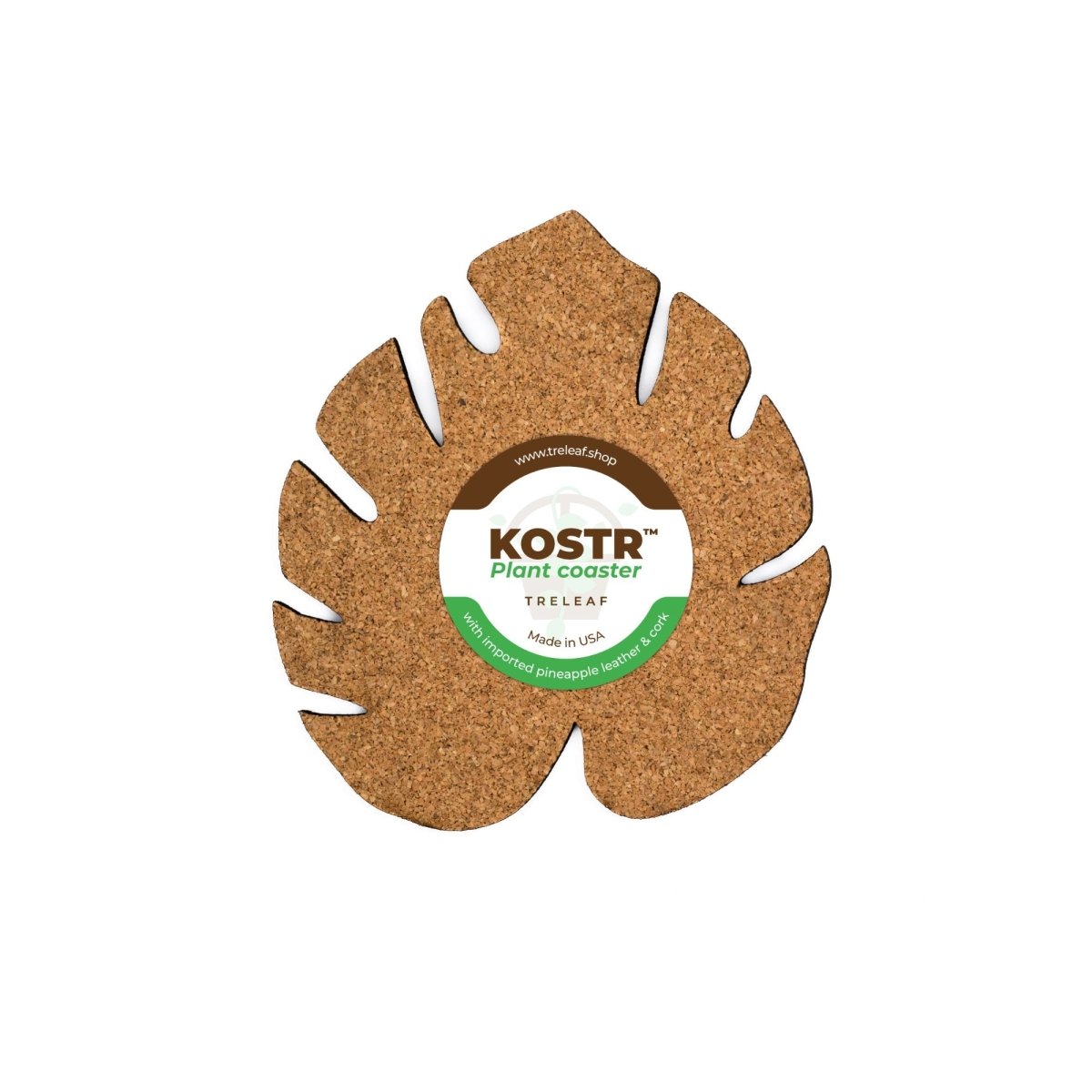 Kostr™ - Double sided leaf - shaped plant pot coaster - Cork + Pineapple leather - Ed's Plant Shop