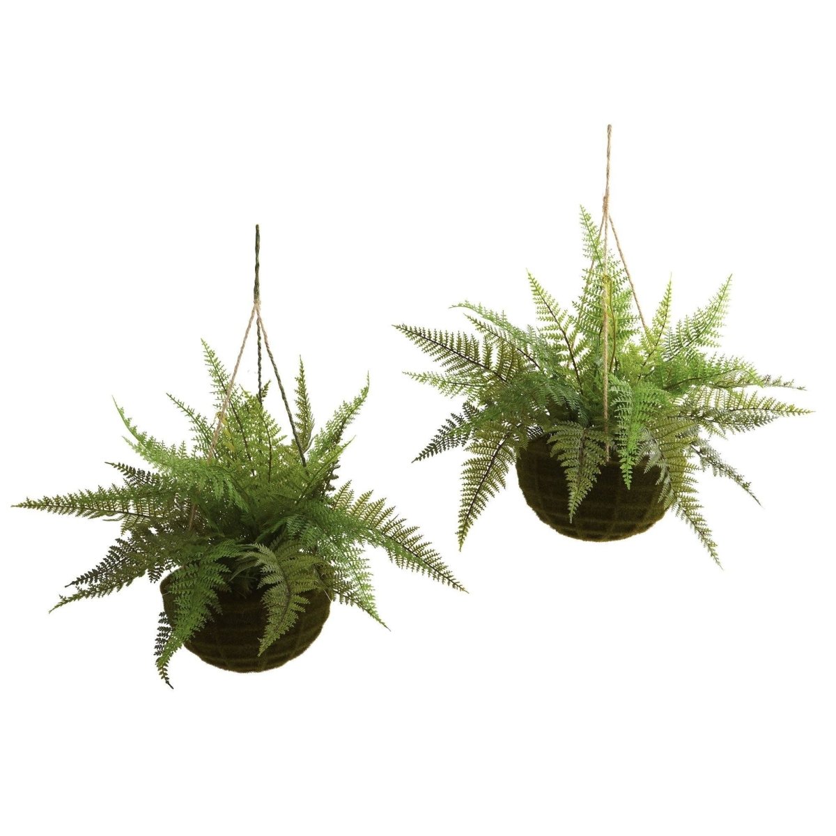 fake plant hanging baskets Nearly Natural Leather Fern with Mossy Hanging Basket Indoor-Outdoor Set of 2