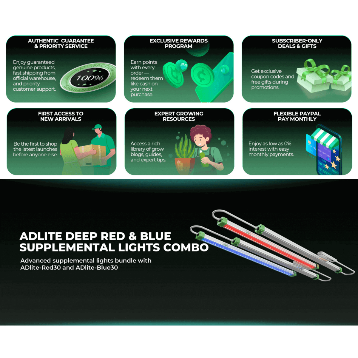 Mars Hydro ADlite Deep Red 15W + Blue 15W Supplemental LED Grow Light Bars (Set of 2) - Ed's Plant Shop