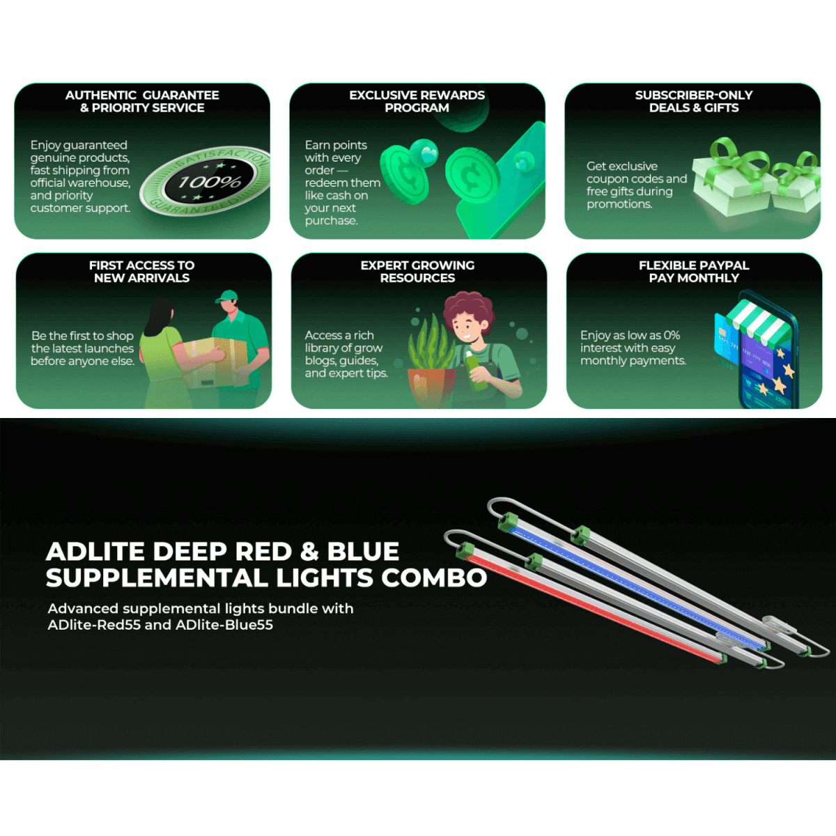 Mars Hydro ADlite Deep Red 27W + Blue 27W Supplemental LED Grow Light Bars (Set of 2) - Ed's Plant Shop