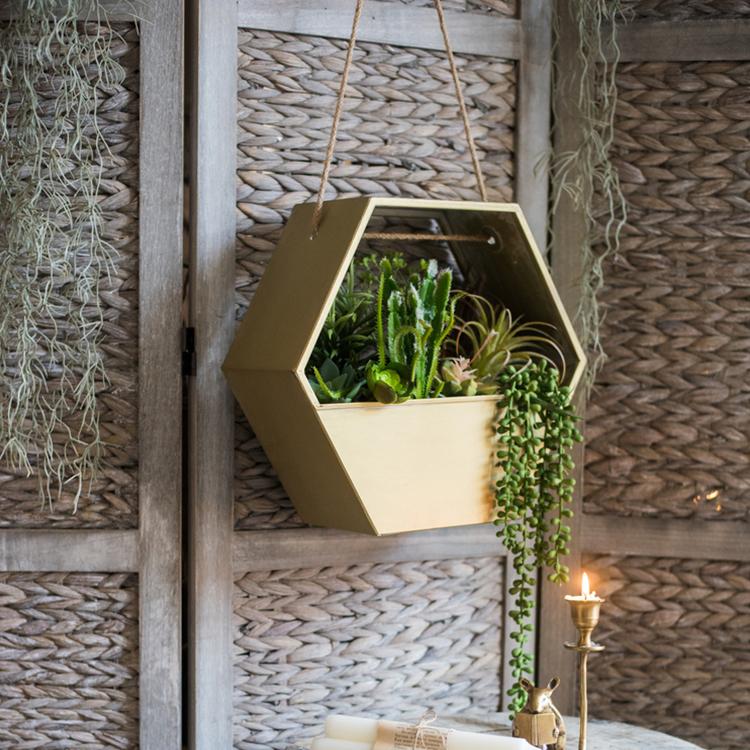 Modern Gold Hexagon Hanging Planter - Ed's Plant Shop