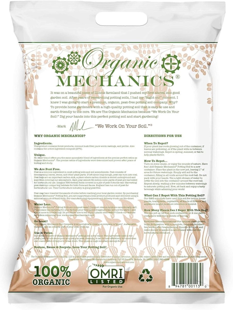 Organic Mechanics Premium Blend Potting Soil - Peat - Free (8 Dry Quarts) - Ed's Plant Shop