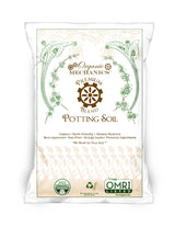 Bag of Organic Mechanics potting soil on a white background
