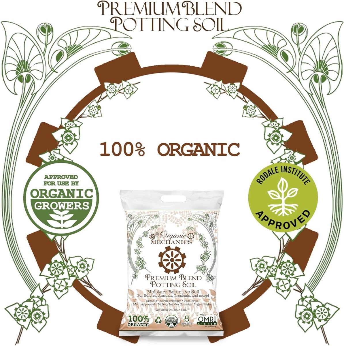 Organic Mechanics Premium Blend Potting Soil - Peat - Free (8 Dry Quarts) - Ed's Plant Shop