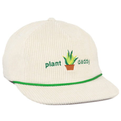 Plant Daddy Hat for Green Thumbs - White Corduroy Snapback Hat with Green Rope