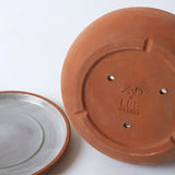 Underside of Rancho Planter in Terra clay color with matching saucer – handmade ceramic pot