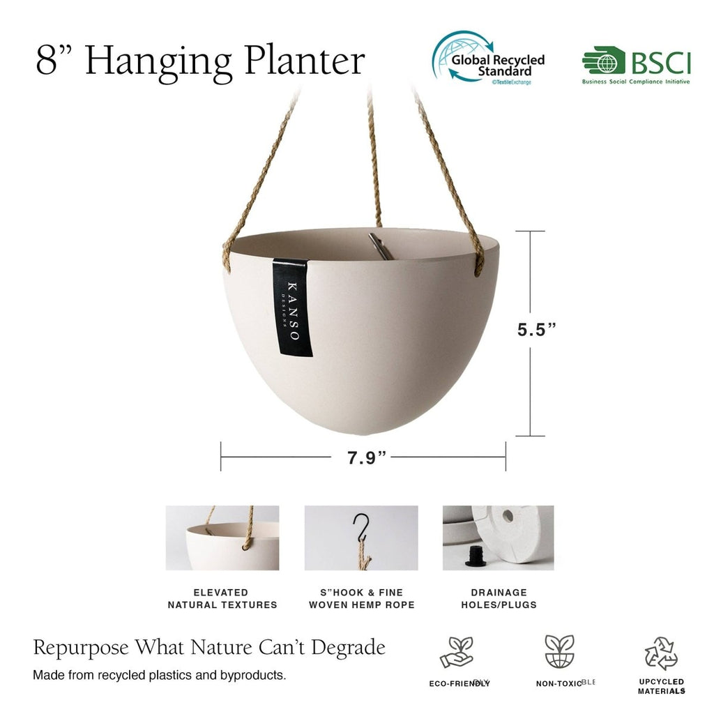 Signature Stone Hanging Planter Pot 8 Inch (Round Bottom) - Ed's Plant Shop