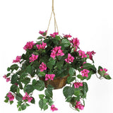 Silk Bougainvillea Hanging Basket – Faux Cascading Vine in Wicker Planter - Ed's Plant Shop