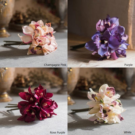 Small Silk Cymbidium Orchid Bouquet (7 Stems, 3 - inch Blooms) - Ed's Plant Shop