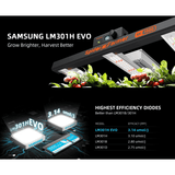 Close-up of Samsung LM301H EVO diodes on Spider Farmer SE1500 full spectrum grow light