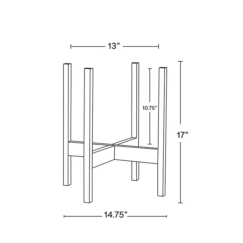 Size guide overlay showing inside diameter and height for 8, 10, and 12 inch stands