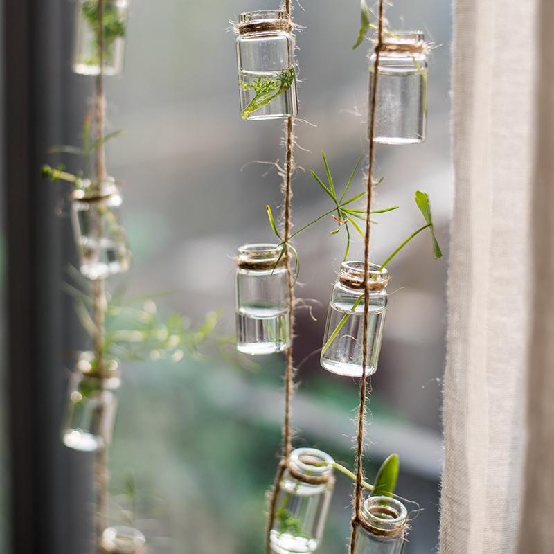 small glass pots for plants Glass Planter Rope Hanging Small Planter 55" Long (Set of 3)