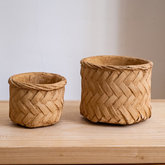 Woven Bamboo Styled Basket - Concrete - Various Sizes - Ed's Plant Shop