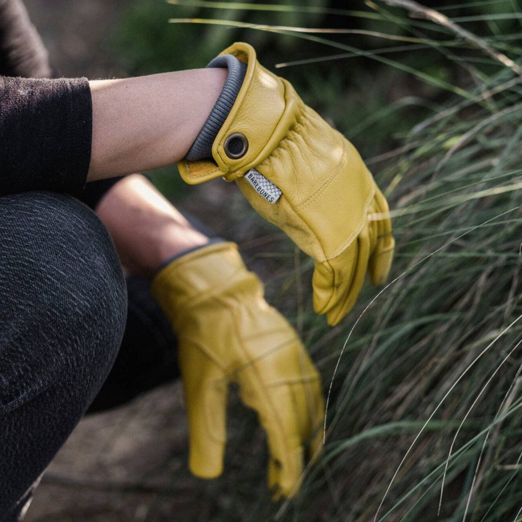 Kunar Suede Utility Garden Glove: Natural/Yellow - Ed's Plant Shop